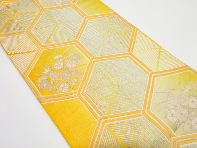 JAPANESE KIMONO / ANTIQUE FUKURO OBI / SILK / WOVEN YOUNG PINE & FLOWER